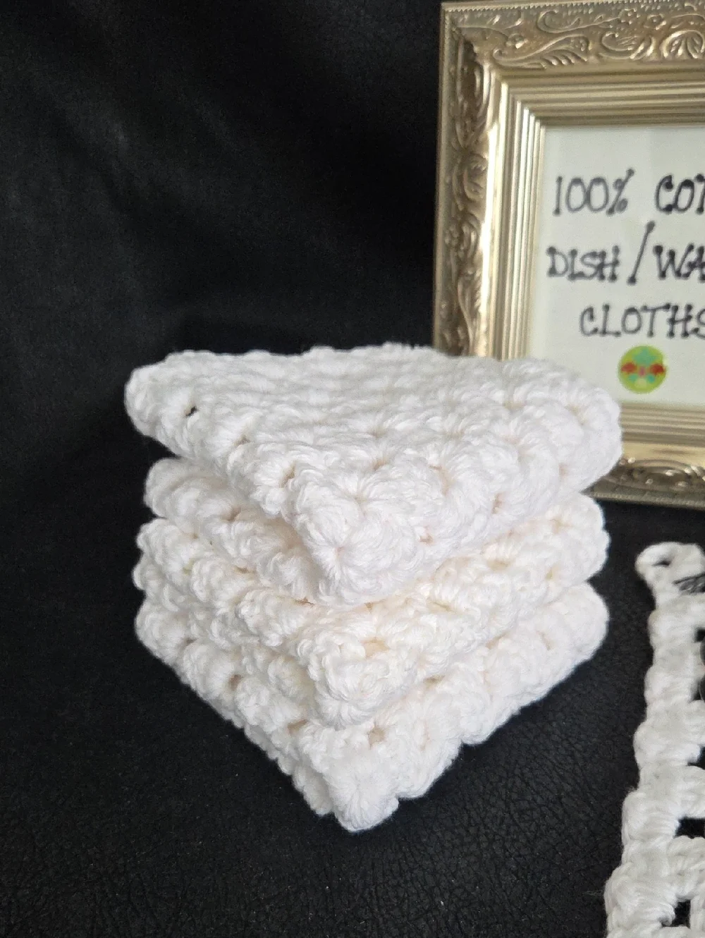 Handmade Crocheted White Cotton Dish/Wash Cloth Set Of 4 - 100% Cotton